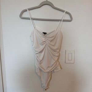 Express White Ruched Bodysuit